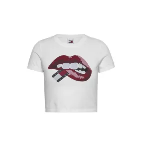 Tommy Jeans Tjw Slim Crp Wash Tj Lips T-Shirt M/M Bianca Stampa Bocca Donna