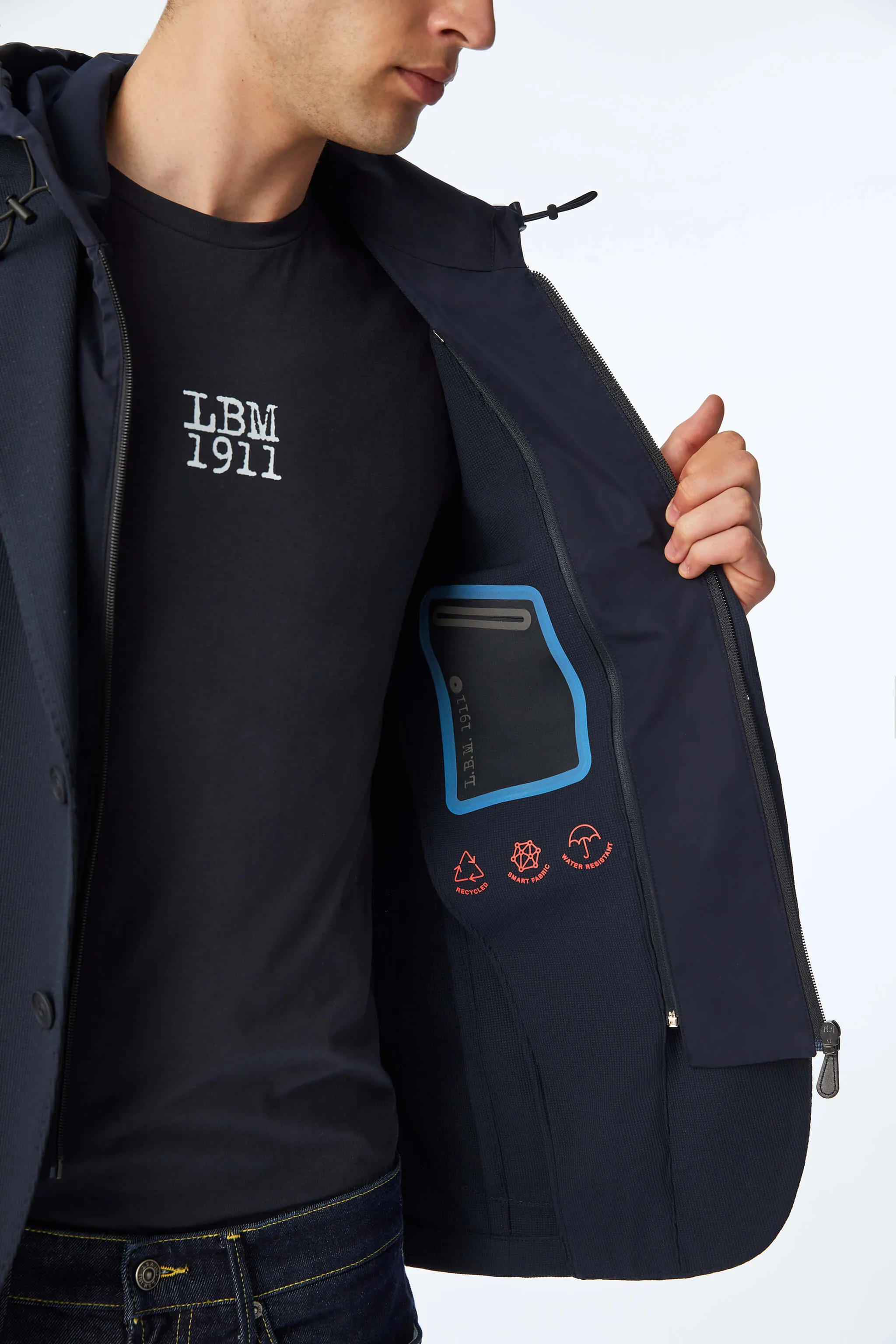 Travel jacket con cappuccio in jersey blu