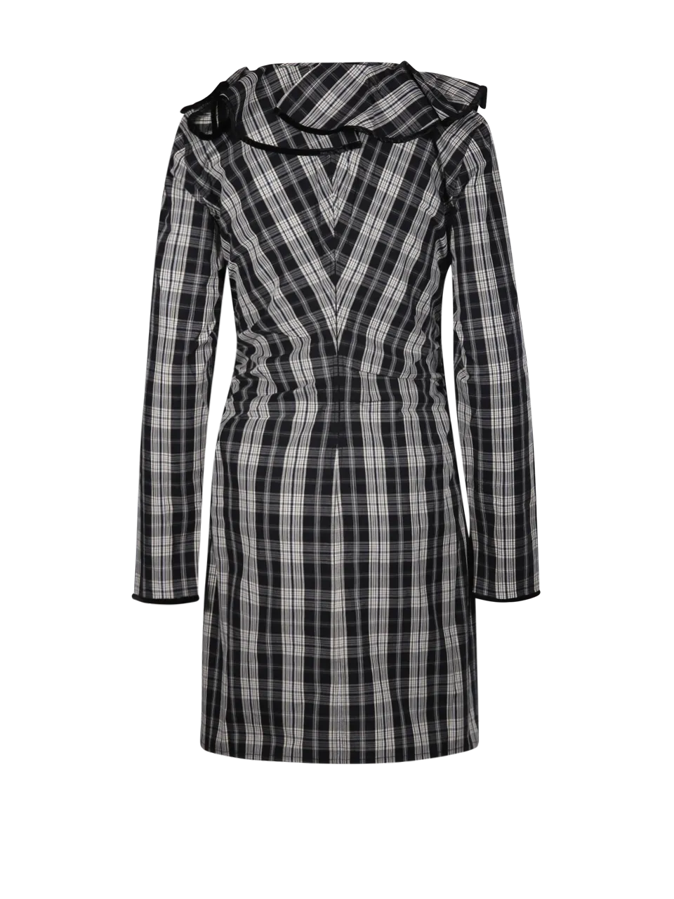 WOMAN GANNI BLACK ORGANIC COTTON CHECKERED RUFFLE MINI DRESS