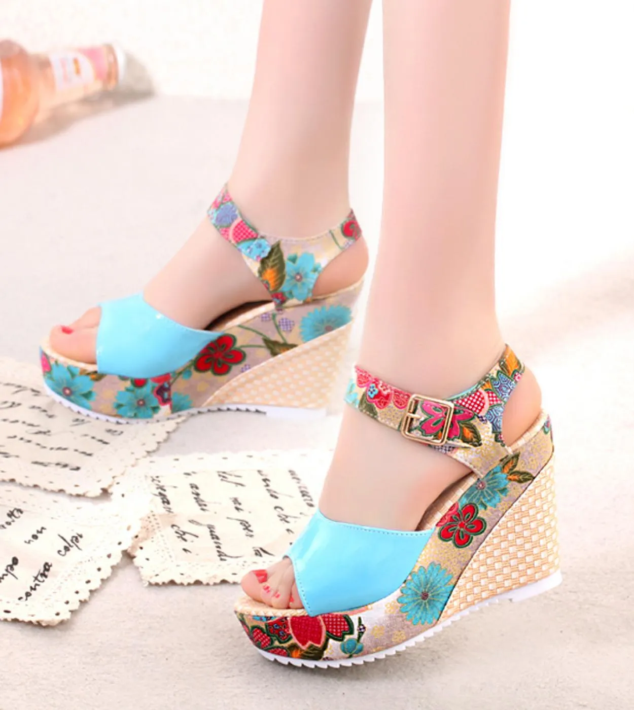 Women Sandals Summer Platform Wedges Casual Shoes Woman Floral Super High Heels Open Toe Slides Slippers Sandalias Zapat